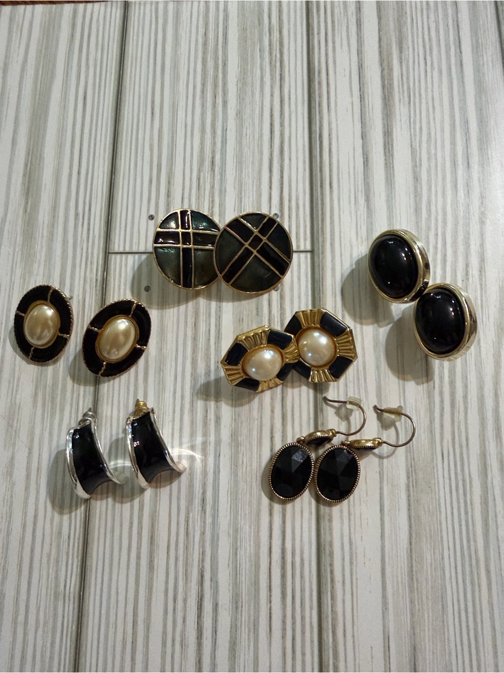 Earring Lot of 5 Gold-Tone and Black & Silver-Tone and Black